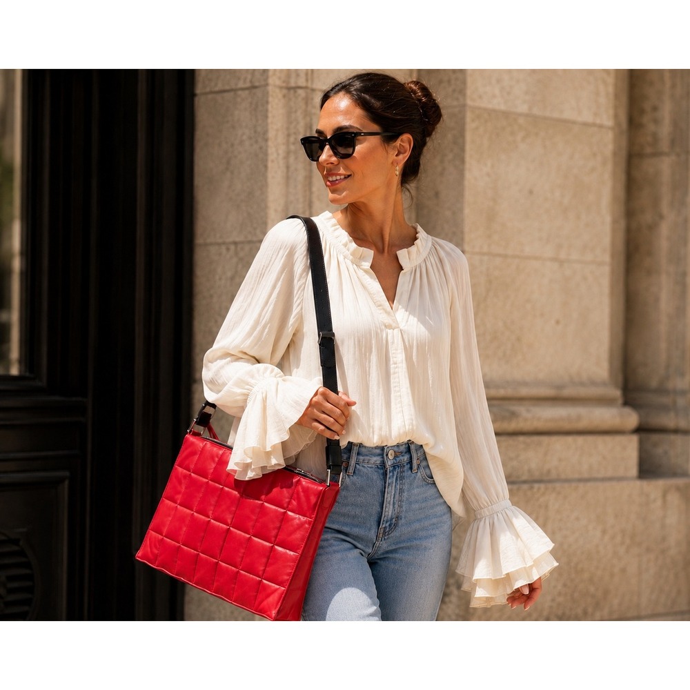 AllSaints‎ Shoulder Bag Women's Size L Red Quilted Leather
